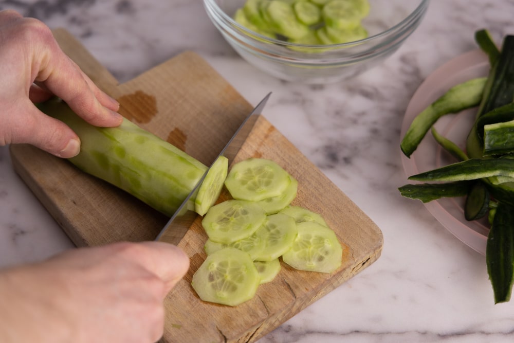 Cucumber salad prep