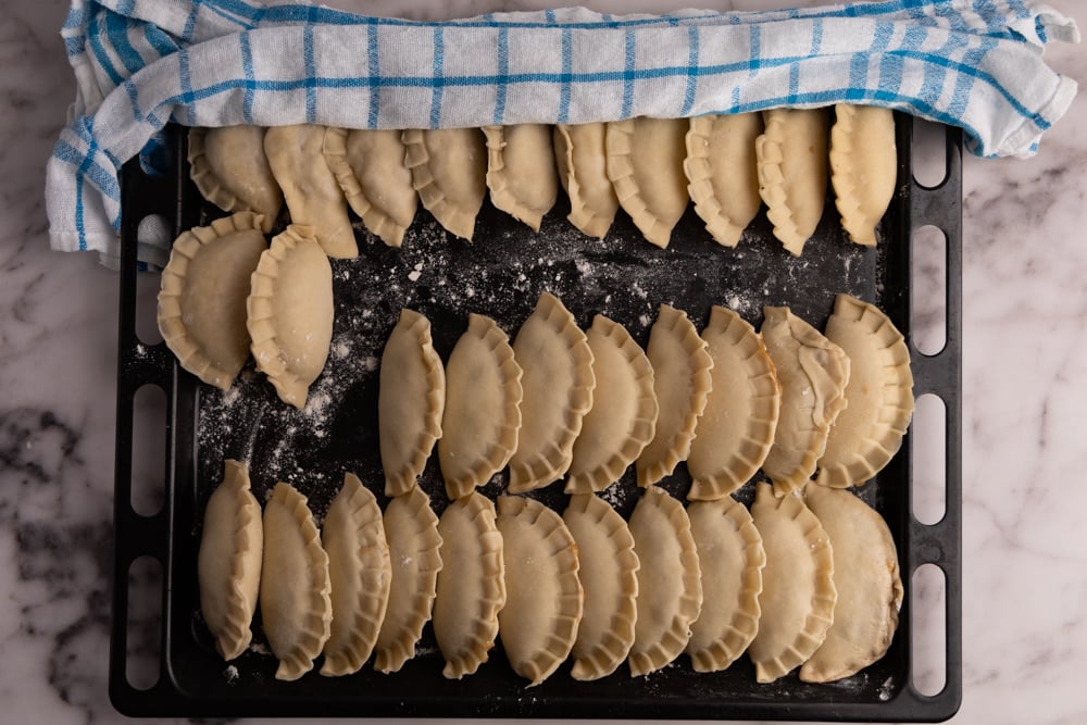 Formed pierogi before cooking