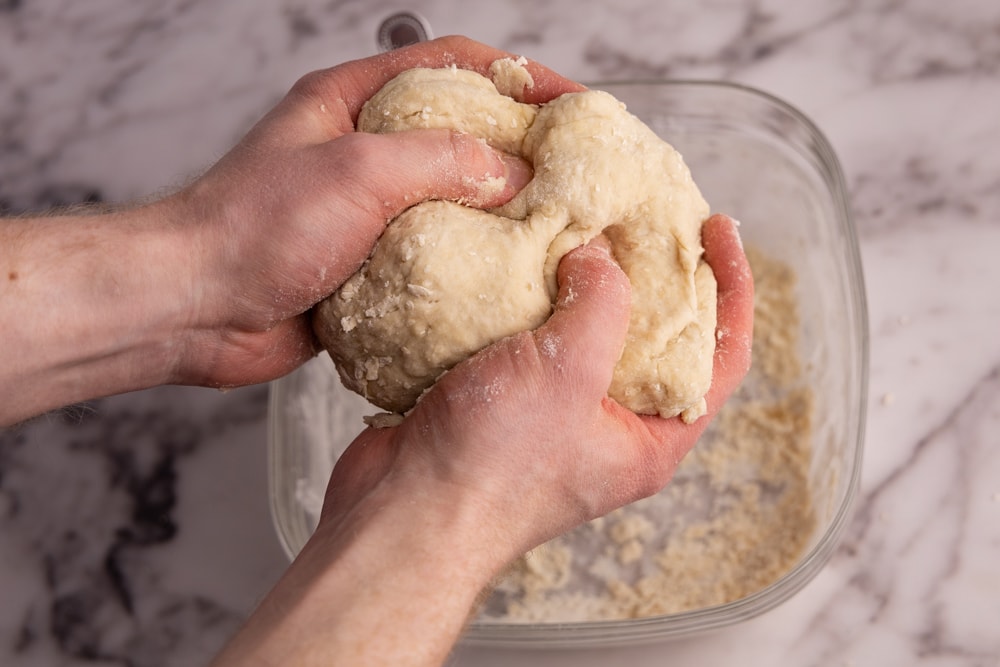 Kneading pierogi dough
